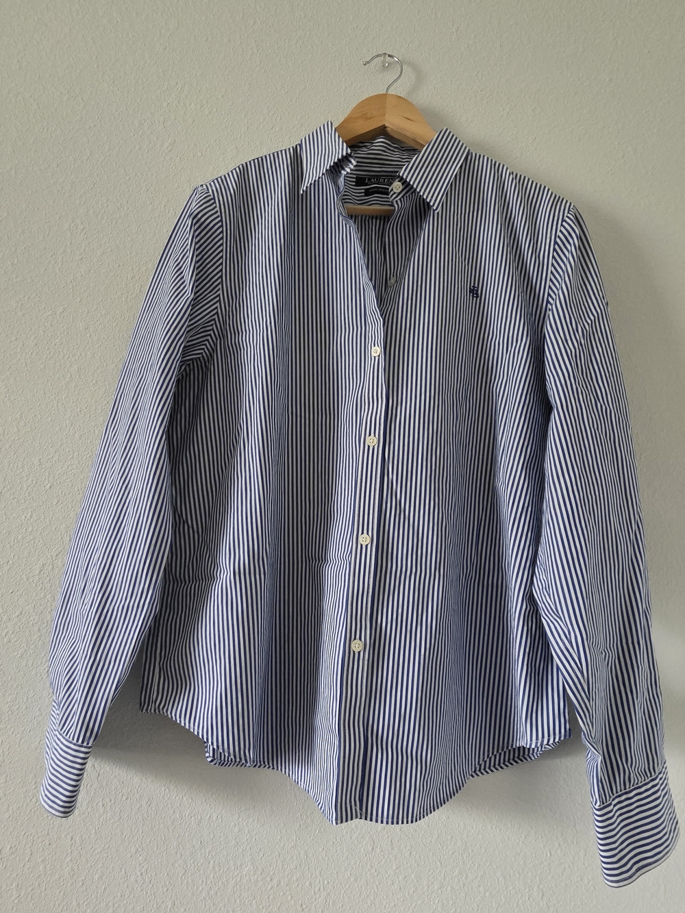 Lauren Ralph Lauren Blue and White Stripe Button-Down Shirt